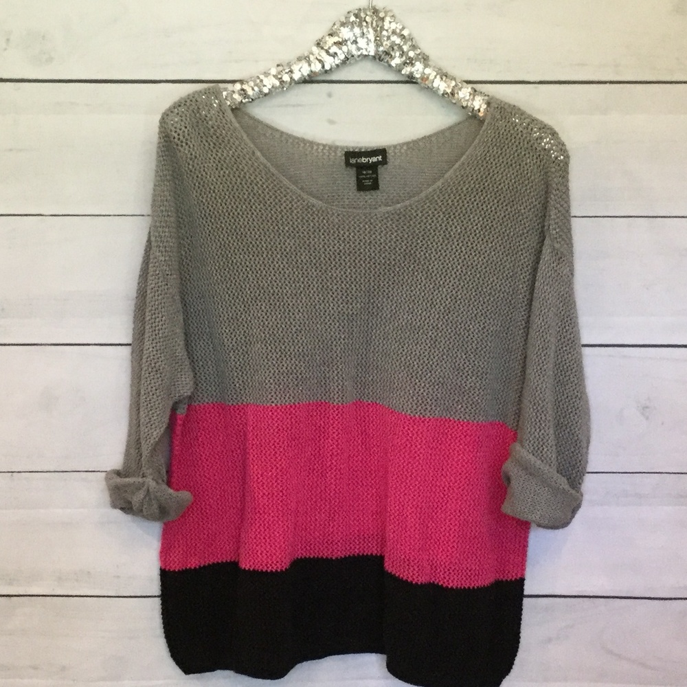 Lane Bryant sweater 18 20 gray pink black